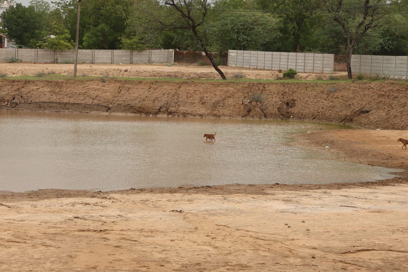 The RCC boundary wall running behind the excavated lake at Lapkaman
